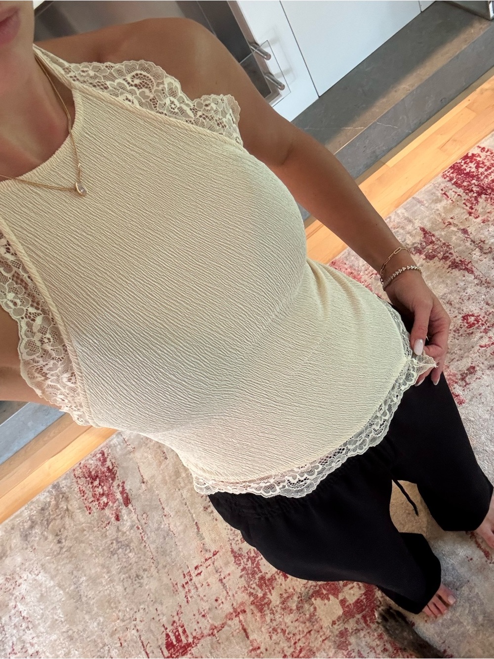 Zara Cream Lace Trim Halter Tank Top